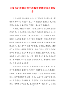 区委书记在第二批主题教育集体学习会的发言