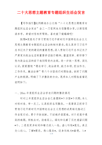 二十大思想主题教育专题组织生活会发言