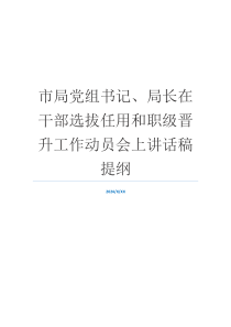 市局党组书记、局长在干部选拔任用和职级晋升工作动员会上讲话稿提纲