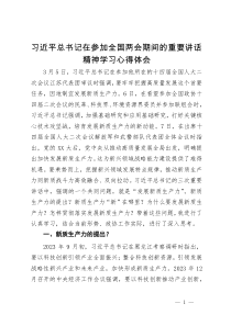 政协委员关于习近平总书记在参加全国两会期间关于新质生产力的重要讲话精神学习心得体会