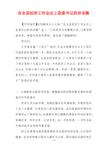 在全县经济工作会议上县委书记的讲话稿