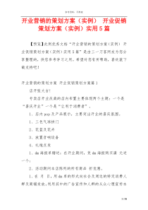 开业营销的策划方案（实例） 开业促销策划方案（实例）实用5篇