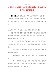 实用出纳下月工作计划及目标 出纳月度工作计划表精编