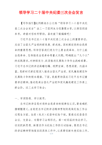 领导学习二十届中央纪委三次全会发言