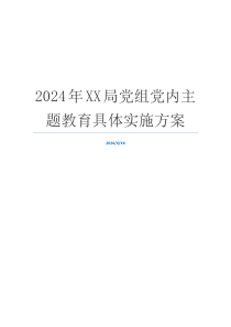 2024年XX局党组党内主题教育具体实施方案