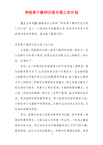 学校骨干教师示范引领工作计划