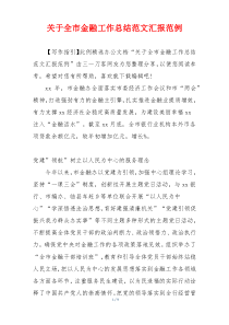 关于全市金融工作总结范文汇报范例