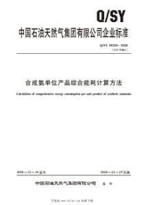 QSY 09210-2018 合成氨单位产品综合能耗计算方法