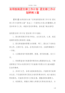 实用医院团支部工作计划 团支部工作计划样例3篇