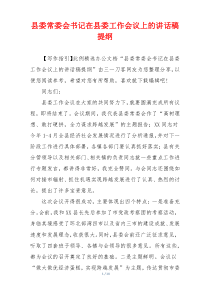 县委常委会书记在县委工作会议上的讲话稿提纲