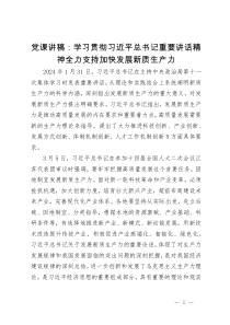 党课讲稿：学习贯彻习近平总书记重要讲话精神 全力支持加快发展新质生产力