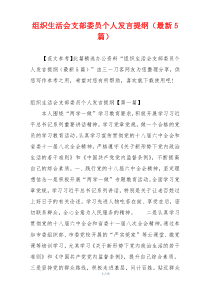 组织生活会支部委员个人发言提纲（最新5篇）