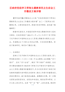 区政府党组学习贯彻主题教育民主生活会工作整改方案详情