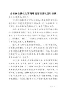 县长在全县优化营商环境专项评议活动讲话