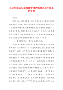 在公司推进安全质量管理系统提升工作会上的发言