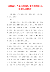 主题教育：在集中学习研讨暨理论学习中心组会议上的发言