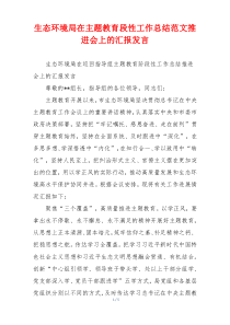 生态环境局在主题教育段性工作总结范文推进会上的汇报发言