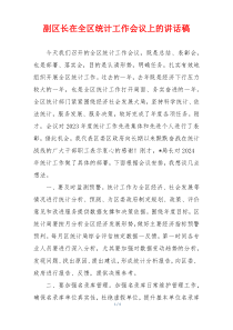 副区长在全区统计工作会议上的讲话稿