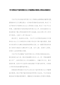 学习贯彻关于宣传思想文化工作重要指示精神心得体会单篇范文