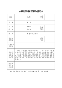 在职党员进社区报到登记表