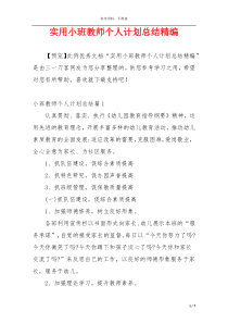 实用小班教师个人计划总结精编