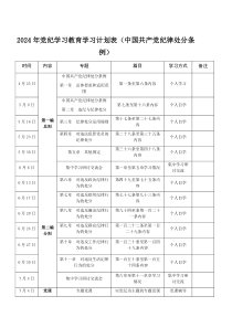 2024年党纪学习教育学习计划表中国共产党纪律处分条例