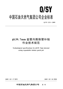 QSY 1231-2009 φ139.7mm套管内膨胀管补贴作业技术规范