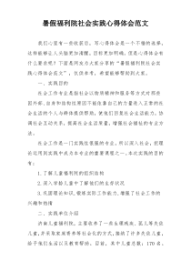 暑假福利院社会实践心得体会范文