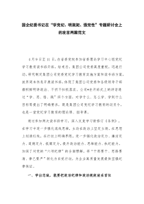 国企纪委书记在“学党纪、明规矩、强党性”专题研讨会上的发言两篇范文