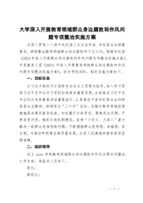 大学深入开展教育领域群众身边腐败和作风问题专项整治实施方案