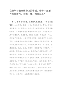 在青年干部座谈会上的讲话：青年干部要“沉得住气、弯得下腰、抬得起头”