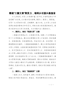 经验做法：精做“三篇文章”聚贤力，唱响乡村振兴最强音