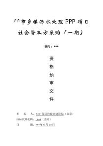 乡镇污水处理PPP项目社会资本方采购资格预审文件