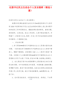 纪委书记民主生活会个人发言提纲（精选5篇）