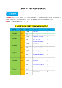 重难点13 语法填空形容词&副词-2024年高考英语【热点·重点·难点】专练（原卷版）（新高考专用）