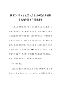 县2024年村社区党组织书记能力提升示范培训班学习情况报告