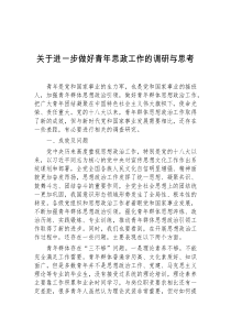 关于进一步做好青年思政工作的调研与思考