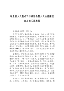 在全省人大重点工作推进会暨人大主任座谈会上的汇报发言