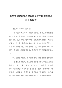 在全省能源国企思想政治工作专题推进会上的汇报发言