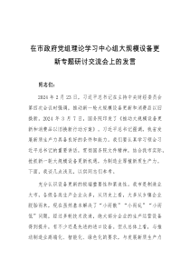 在市政府党组理论学习中心组大规模设备更新专题研讨交流会上的发言