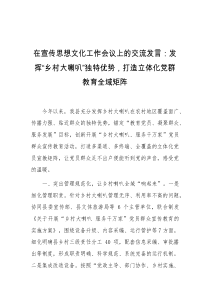 在宣传思想文化工作会议上的交流发言发挥乡村大喇叭独特优势打造立体化党群教育全域矩阵