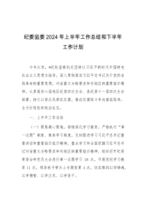 纪委监委2024年上半年工作总结和下半年工作计划