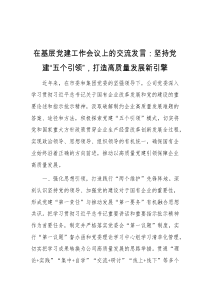 在基层党建工作会议上的交流发言坚持党建五个引领打造高质量发展新引擎