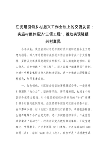 在党建引领乡村振兴工作会议上的交流发言实施村集体经济三领工程推动实现强镇兴村富民