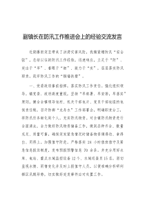 副镇长在防汛工作推进会上的经验交流发言