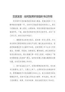 交流发言如何发挥好党组织书记作用