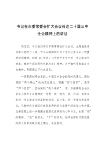 书记在市委常委会扩大会议传达二十届三中全会精神上的讲话