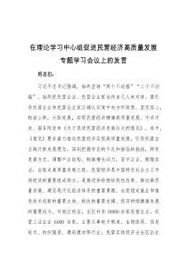 在理论学习中心组促进民营经济高质量发展专题学习会议上的发言