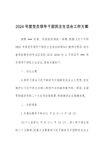 2024年度党员领导干部民主生活会工作方案