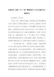 交流发言坚持三个一批聚集优秀人才为乡村振兴注入强劲动力